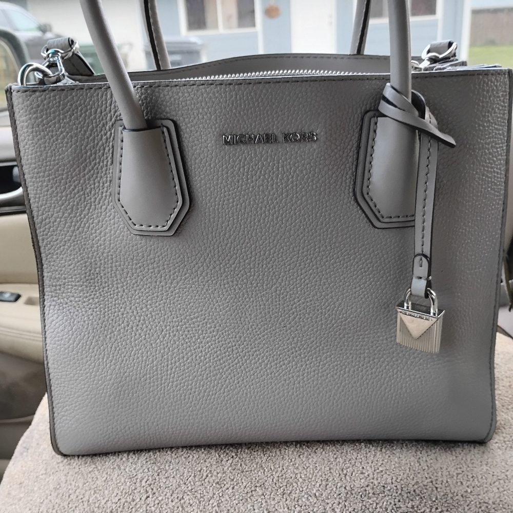 Michael Kors Gray Pebbled Leather Tote with Lock Charm